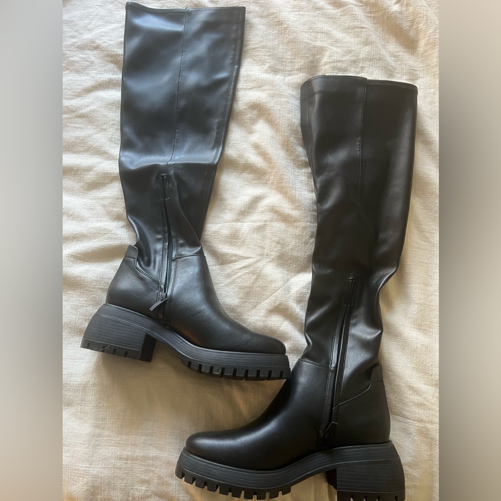 black leather over the knee boots